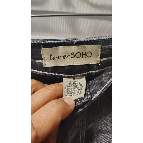 Love SOHO Acid-Wash Black Low-Rise Faux Diamond Studded Flare Jeans Small - Picture 5 of 8